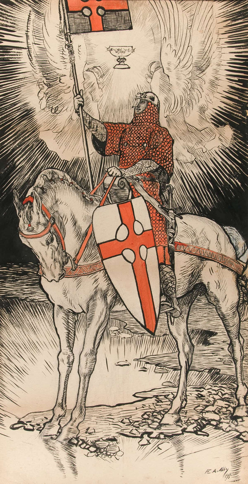 Drawing For The Poster Publicizing The Exhibition For And Publication Of The Book Of Abbeys Quest Of The Holy Grail In New York City by Edwin Austin Abbey Posters, Prints, & Visual Artwork