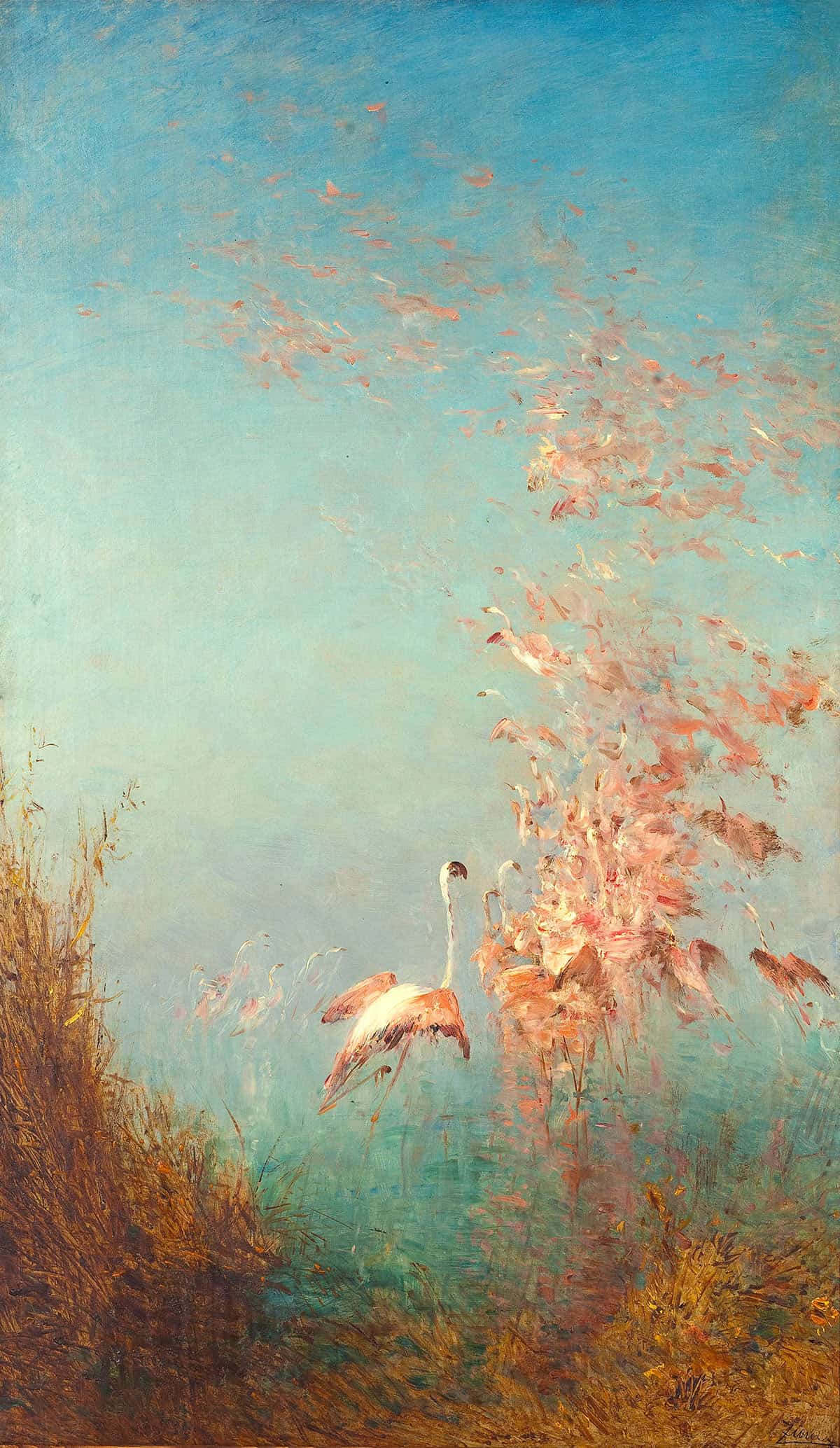Envol De Flamants Roses Etang De Vaccares by Felix Ziem Posters, Prints, & Visual Artwork
