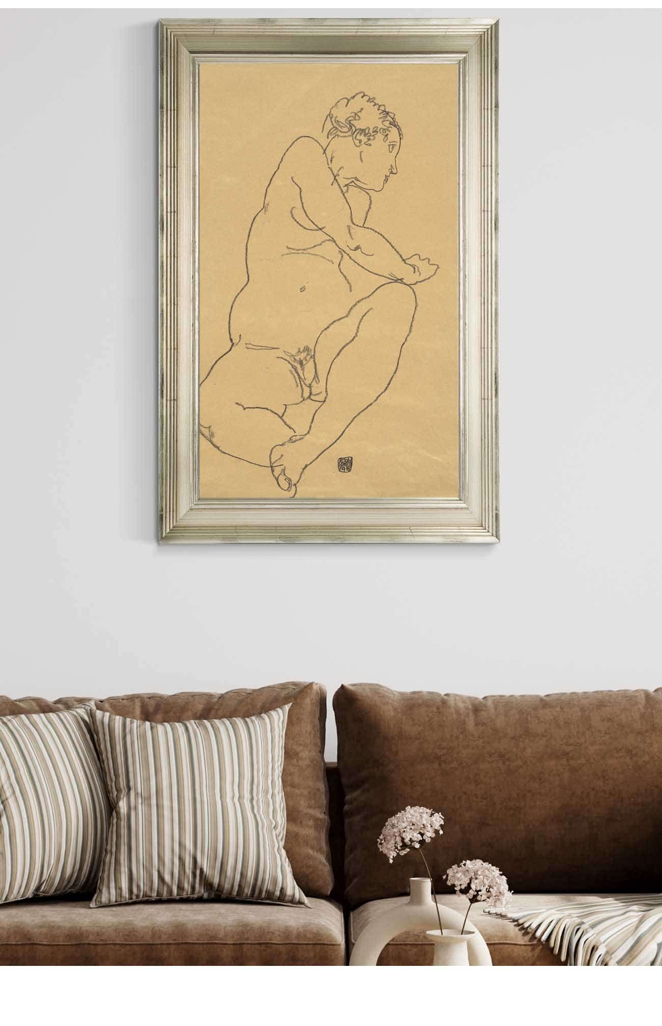 Female Nude Bending To The Left by Egon Schiele Posters, Prints, & Visual Artwork