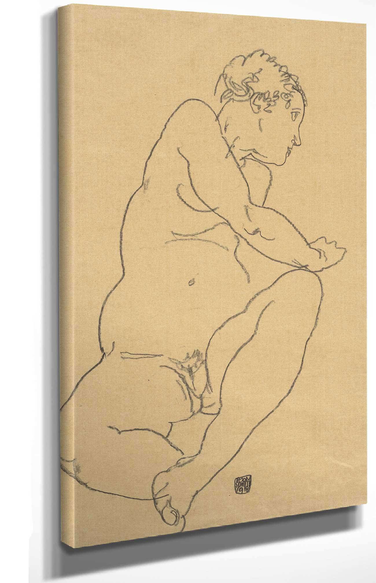 Female Nude Bending To The Left by Egon Schiele Posters, Prints, & Visual Artwork