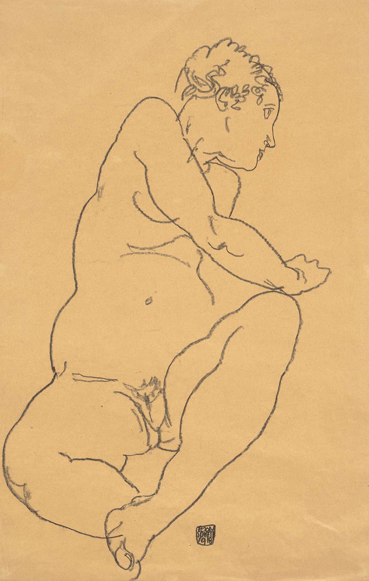 Female Nude Bending To The Left by Egon Schiele Posters, Prints, & Visual Artwork