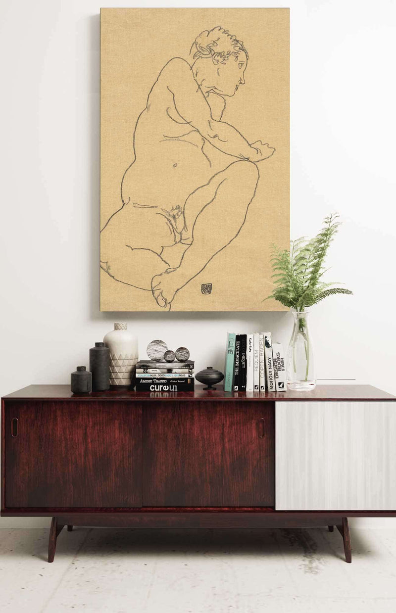 Female Nude Bending To The Left by Egon Schiele Posters, Prints, & Visual Artwork