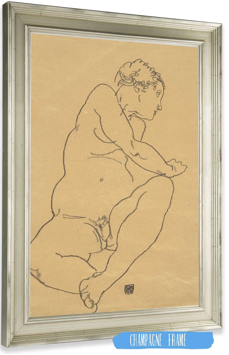 Female Nude Bending To The Left by Egon Schiele Posters, Prints, & Visual Artwork