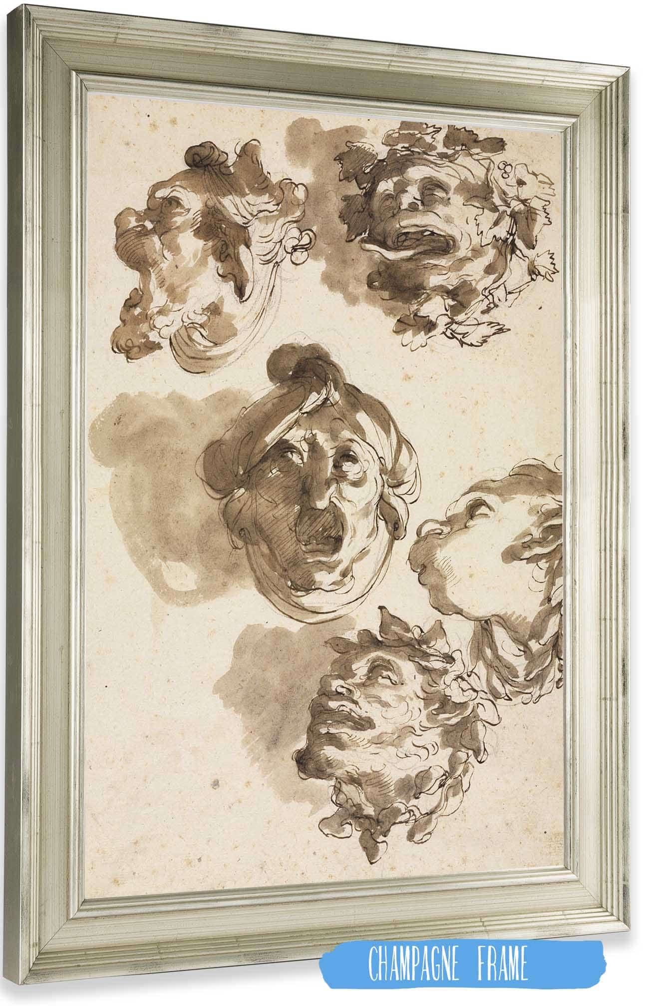 Five Grotesque Heads Second Half S by Gaetano Gandolfi Posters, Prints, & Visual Artwork