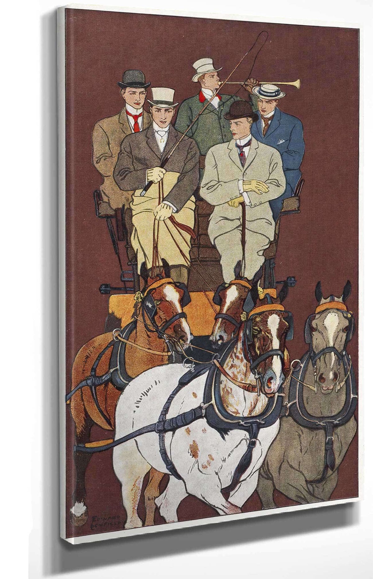 Five Men Riding In A Carriage Drawn By Four Horses   by Edward Penfield Posters, Prints, & Visual Artwork