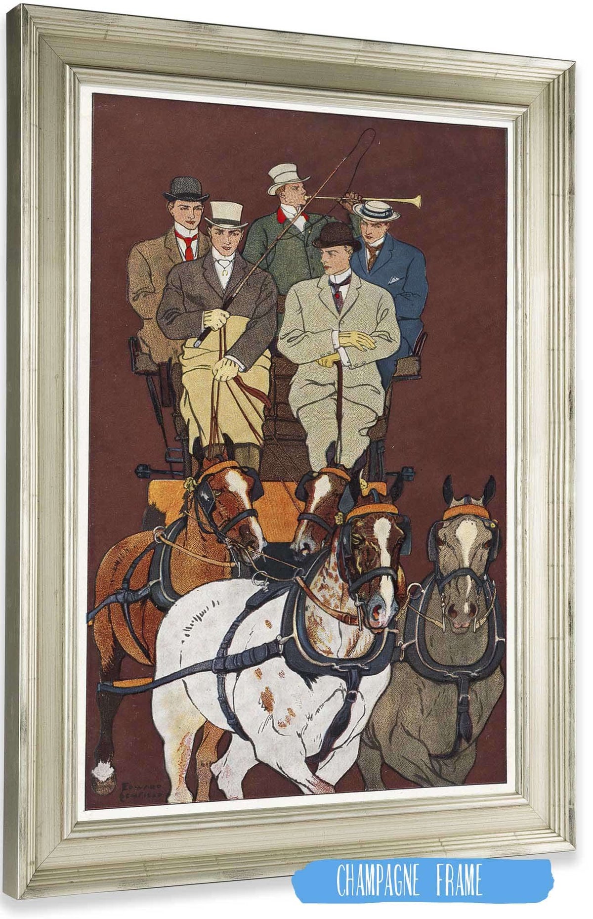 Five Men Riding In A Carriage Drawn By Four Horses   by Edward Penfield Posters, Prints, & Visual Artwork