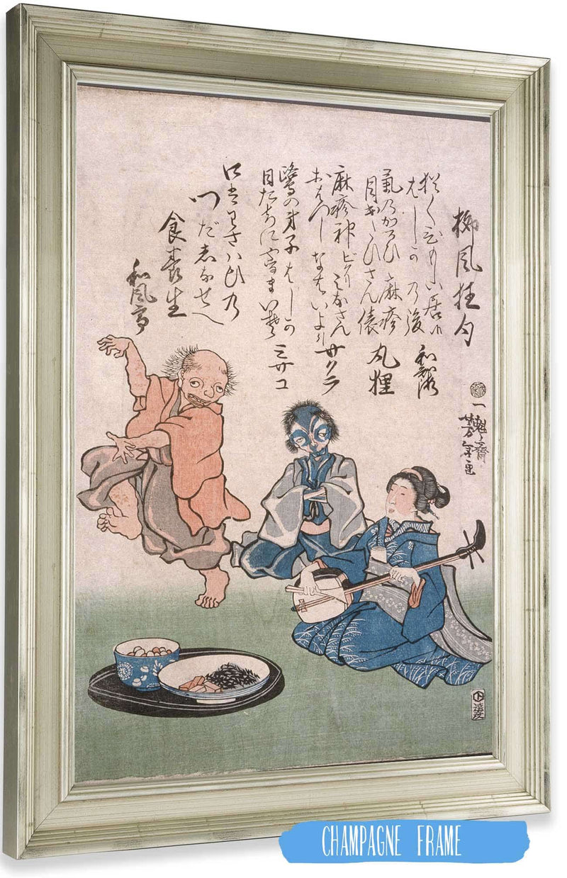 Geisha Accompanying Dancing Measles With Samisen by Tsukioka Yoshitoshi Posters, Prints, & Visual Artwork