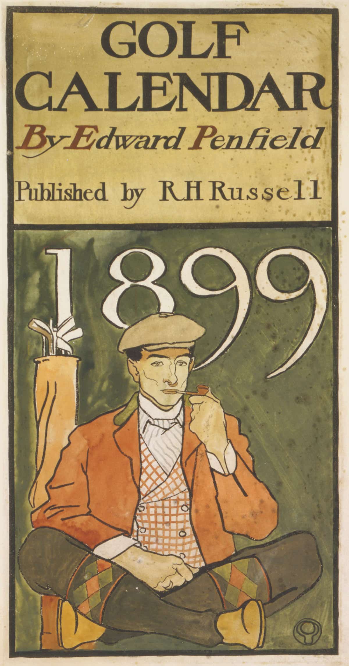 Golfer Seated By Clubs by Edward Penfield Posters, Prints, & Visual Artwork