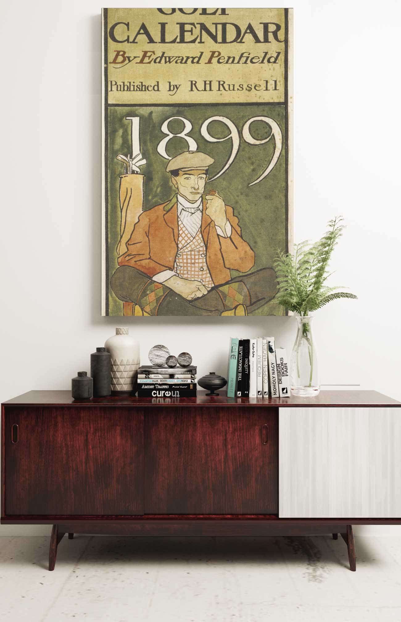 Golfer Seated By Clubs by Edward Penfield Posters, Prints, & Visual Artwork