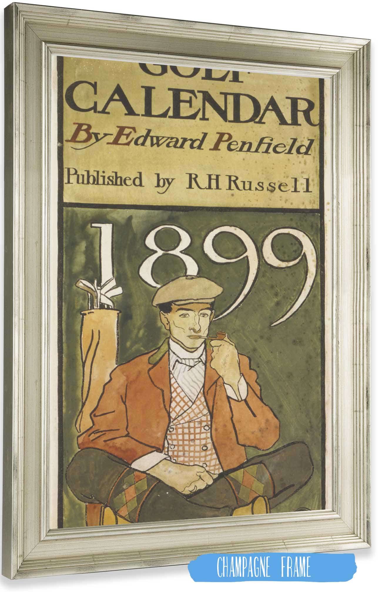 Golfer Seated By Clubs by Edward Penfield Posters, Prints, & Visual Artwork