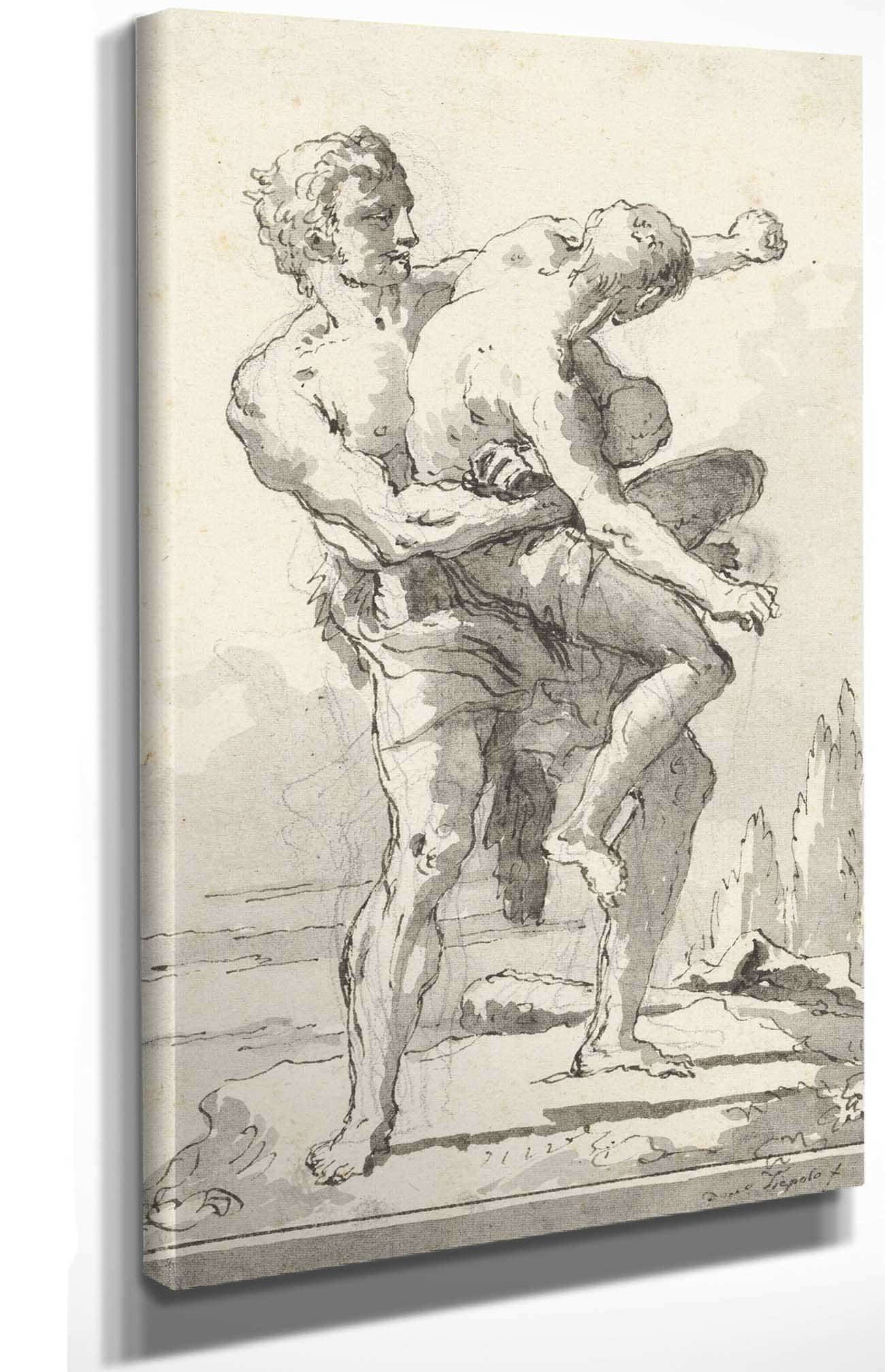 Hercules And Antaeus With A Ledge Below Late Th Century by Giovanni Domenico Tiepolo Posters, Prints, & Visual Artwork