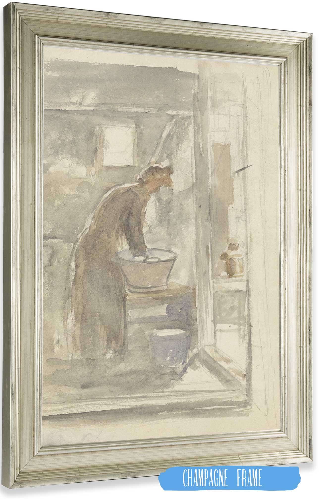 Interieur Met Vrouw Aan De Wastobbe  by Jozef Israels Posters, Prints, & Visual Artwork