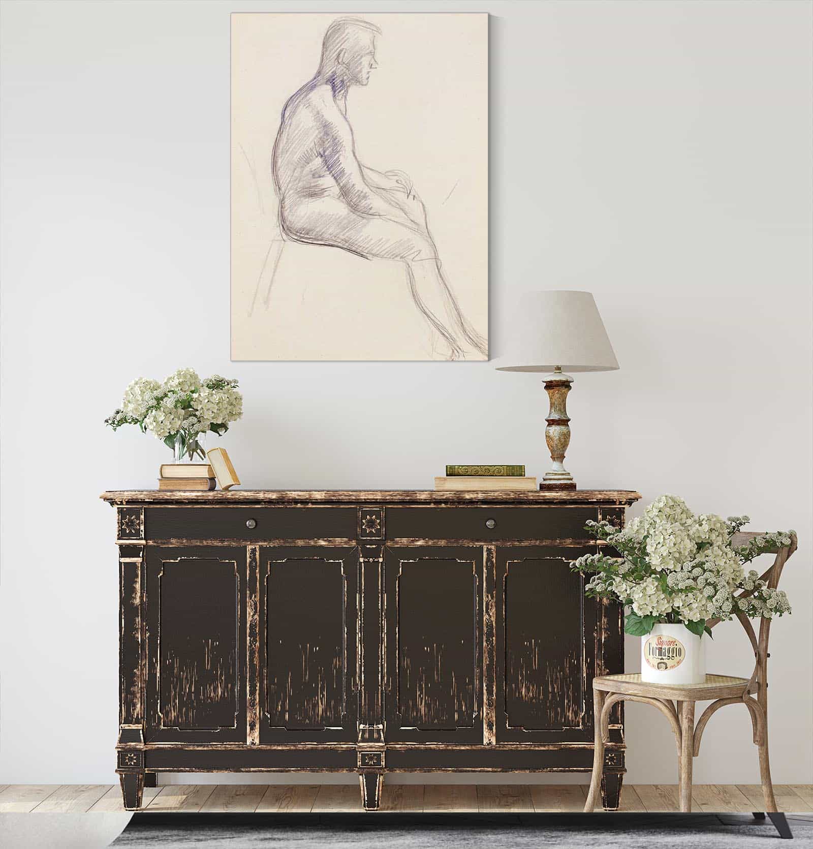 Istuva Alaston Mies Luonnos by Magnus Enckell Posters, Prints, & Visual Artwork