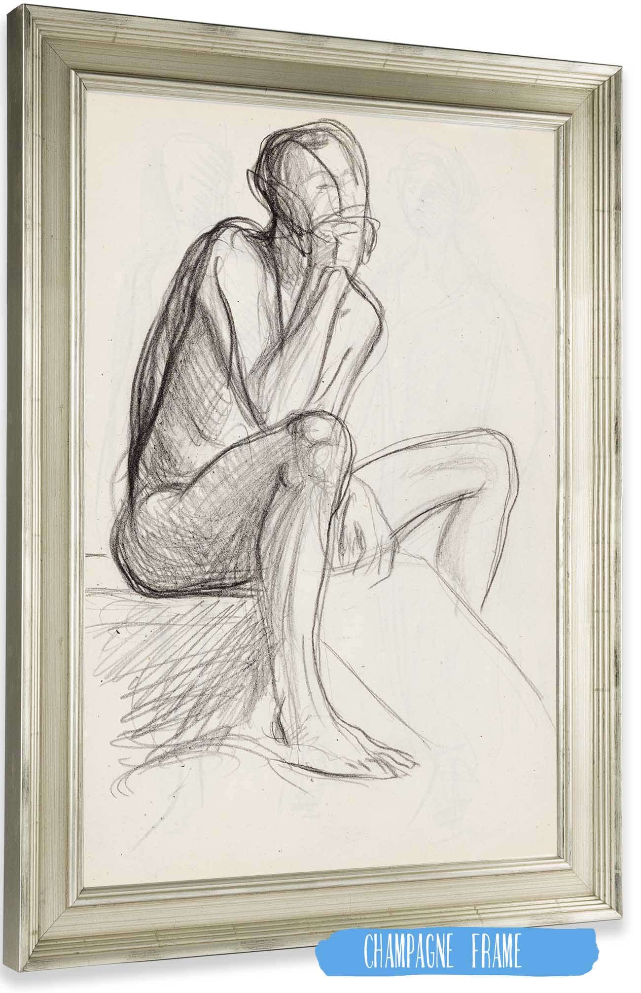 Istuva Alaston Mies Luonnos by Magnus Enckell Posters, Prints, & Visual Artwork