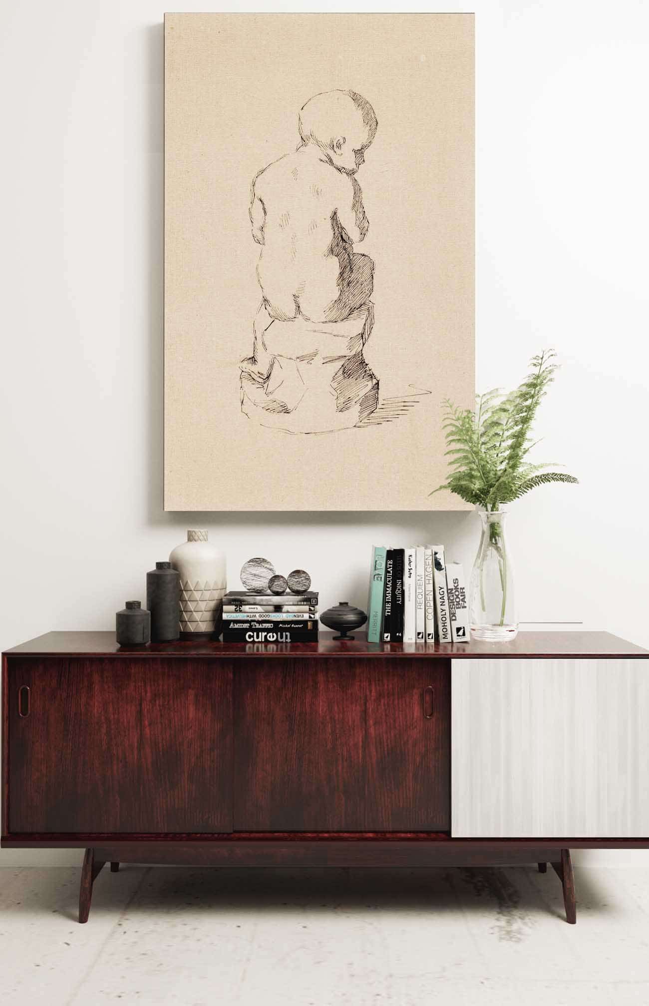 Istuva Pieni Poika Veistos Takaapain  by Helene Schjerfbeck Posters, Prints, & Visual Artwork