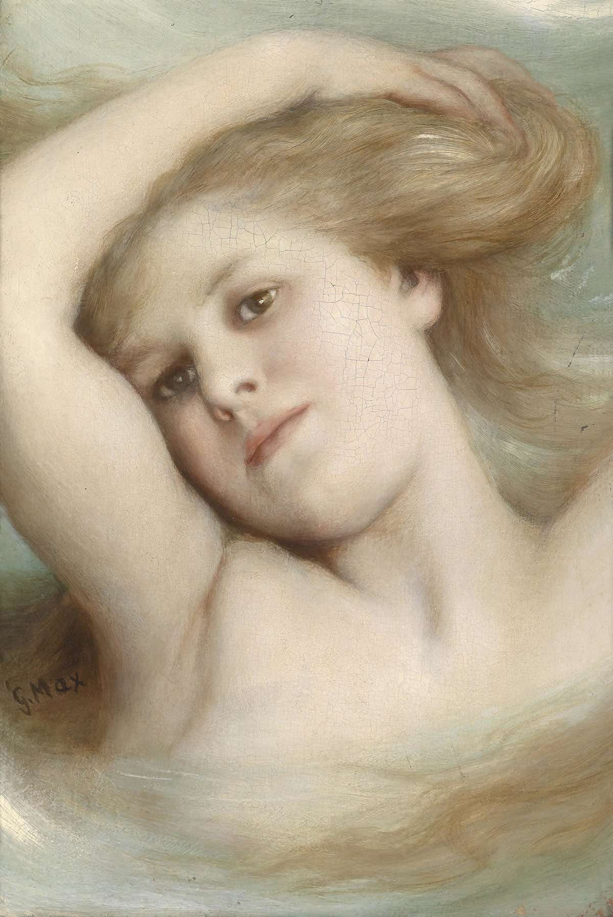 Kopf Eines Traumenden Madchens by Gabriel Von Max Posters, Prints, & Visual Artwork