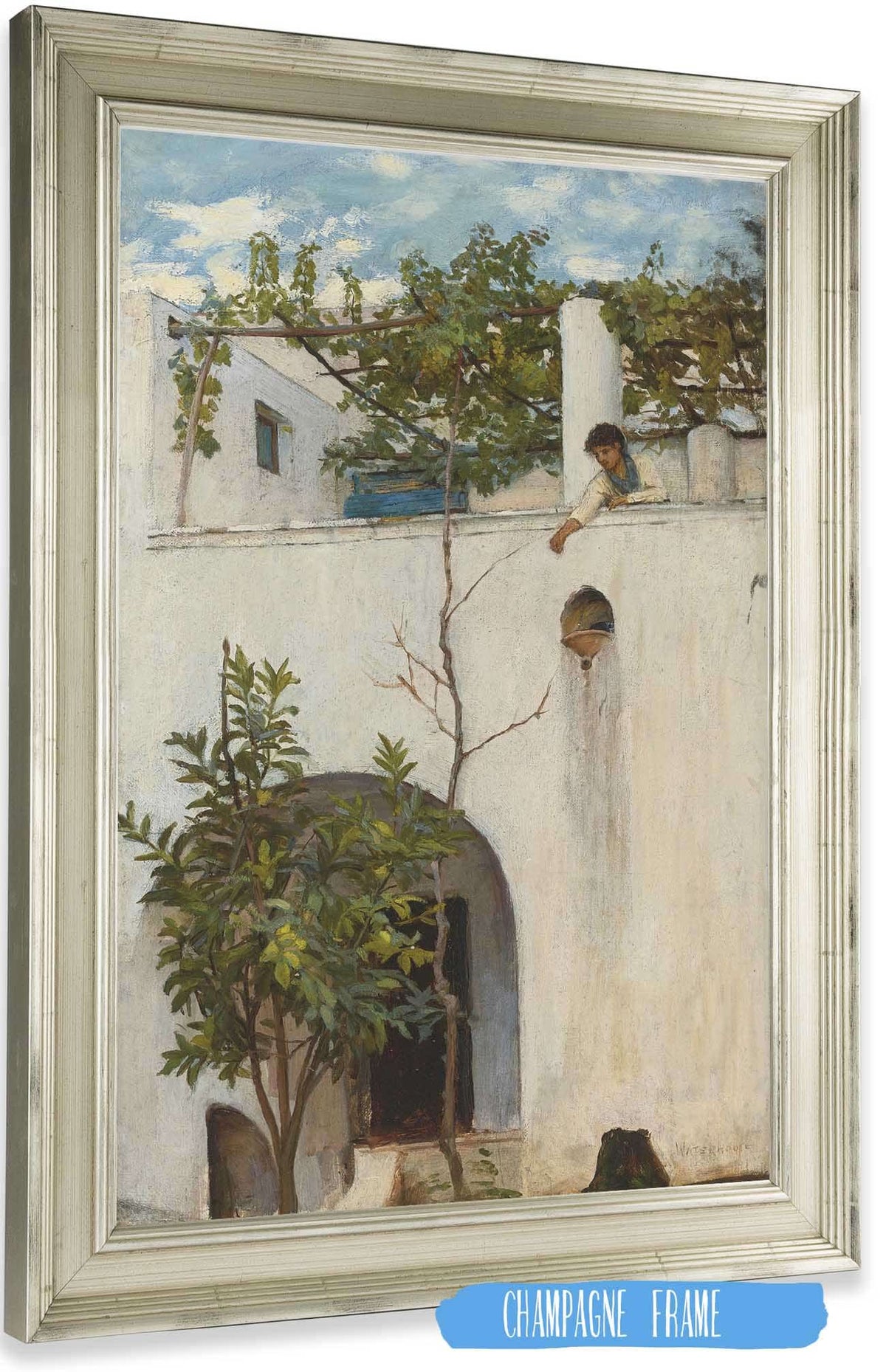 Lady On A Balcony Capri by John William Waterhouse Posters, Prints, & Visual Artwork