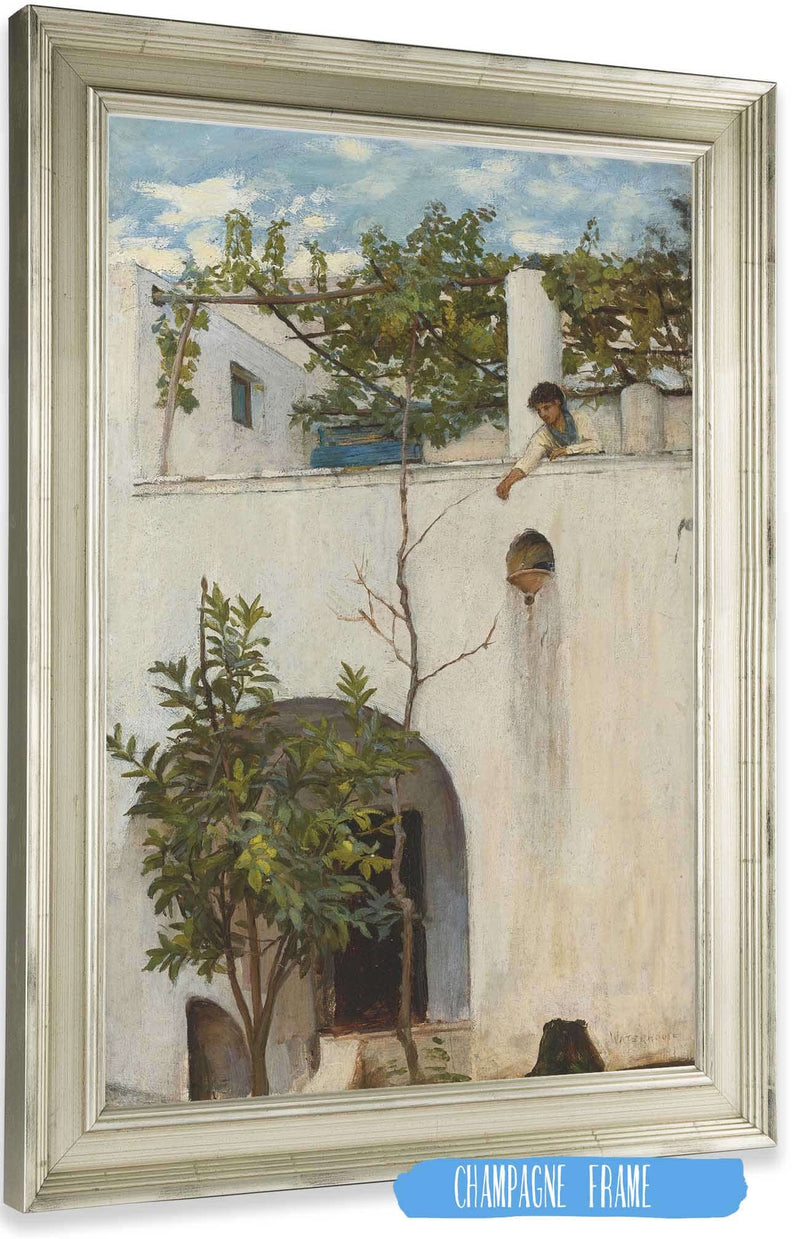 Lady On A Balcony Capri by John William Waterhouse Posters, Prints, & Visual Artwork