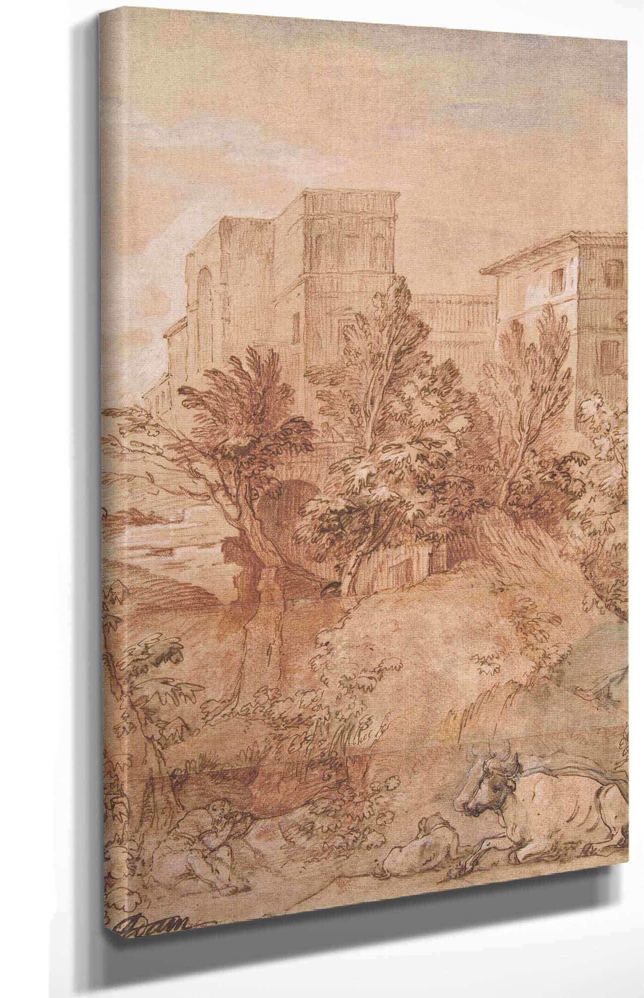 Landscape With A Large Villa On A Hilltop by Charles Joseph Natoire Posters, Prints, & Visual Artwork