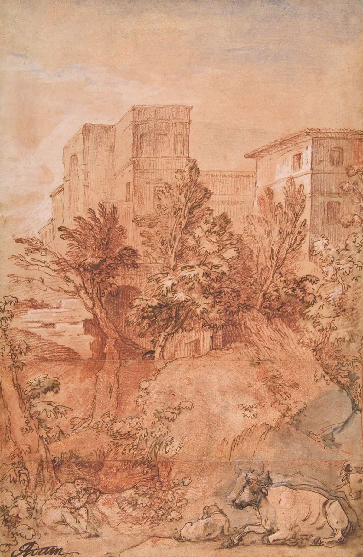 Landscape With A Large Villa On A Hilltop by Charles Joseph Natoire Posters, Prints, & Visual Artwork