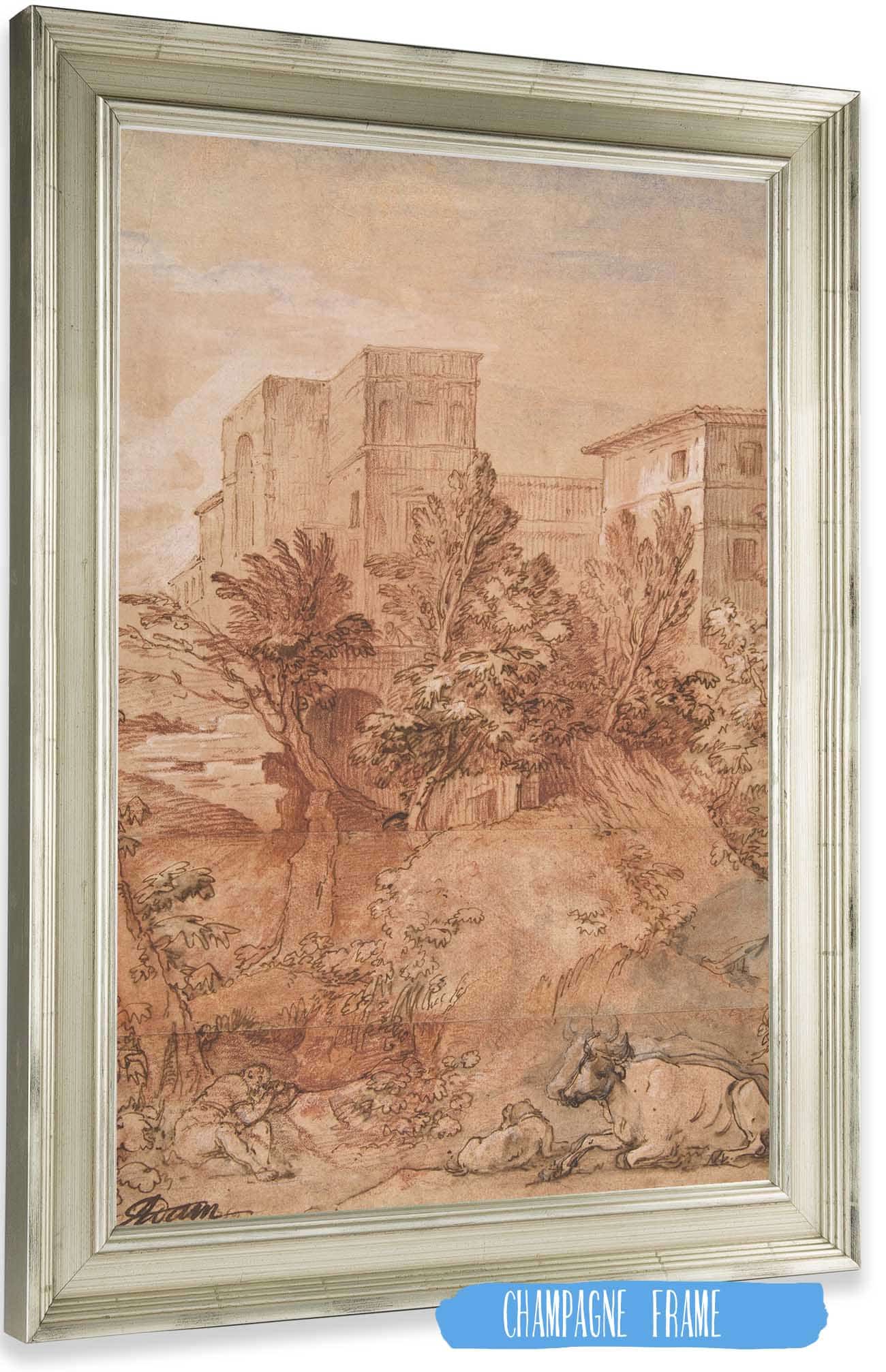 Landscape With A Large Villa On A Hilltop by Charles Joseph Natoire Posters, Prints, & Visual Artwork