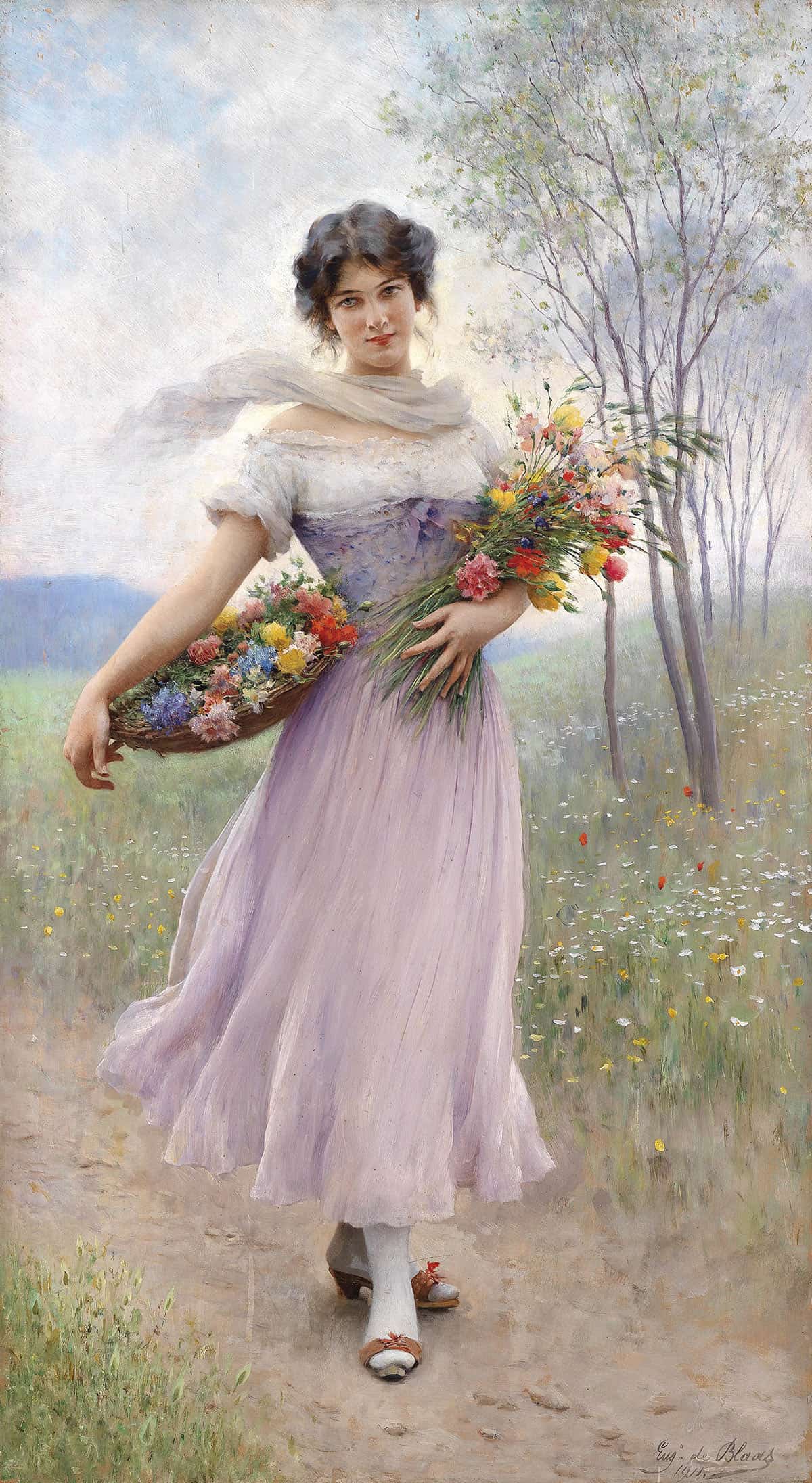 Madchen In Fliederfarbenem Kleid by Eugen Von Blaas Posters, Prints, & Visual Artwork