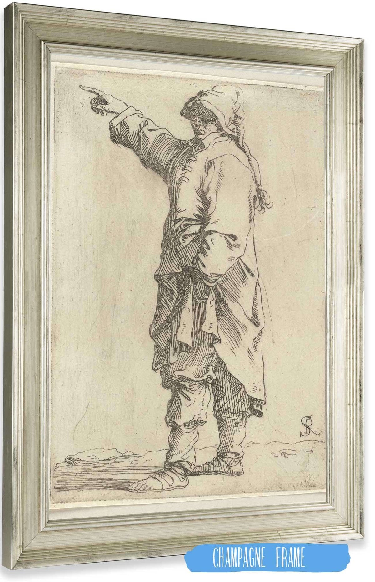 Man Standing With Arm Raised Pointing Toward The Left  by Salvator Rosa Posters, Prints, & Visual Artwork