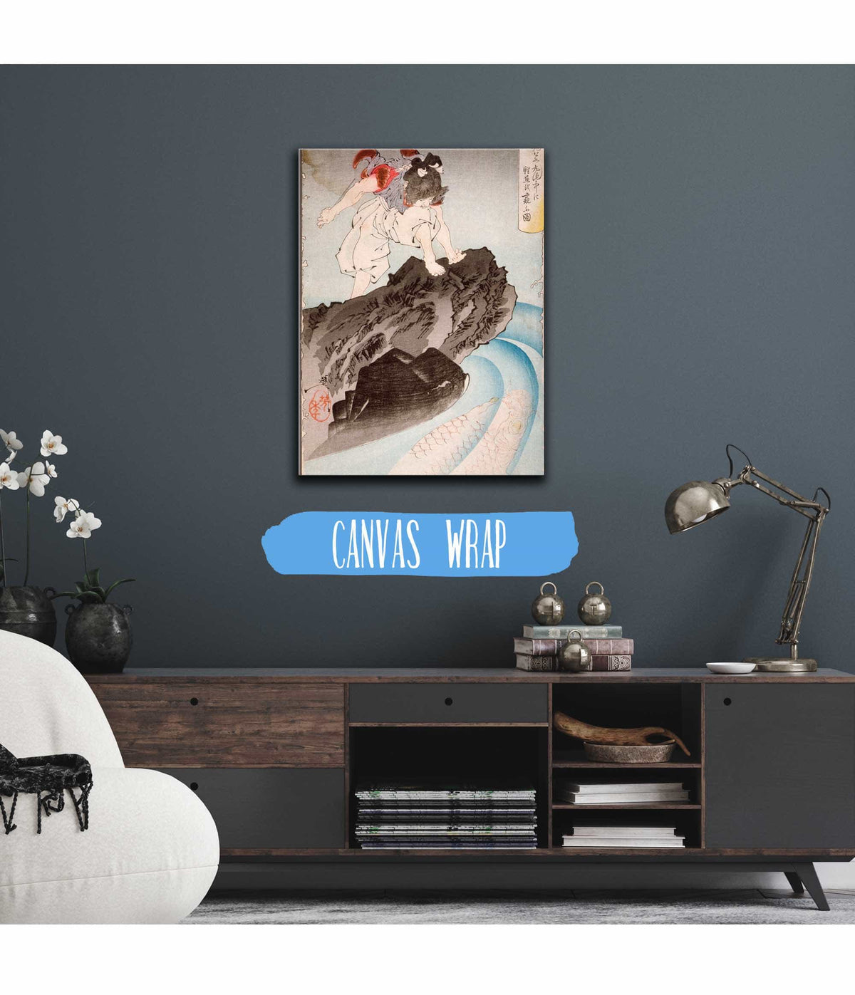 Oniwakamaru Observing The Great Carp In The Pond by Tsukioka Yoshitoshi Posters, Prints, & Visual Artwork