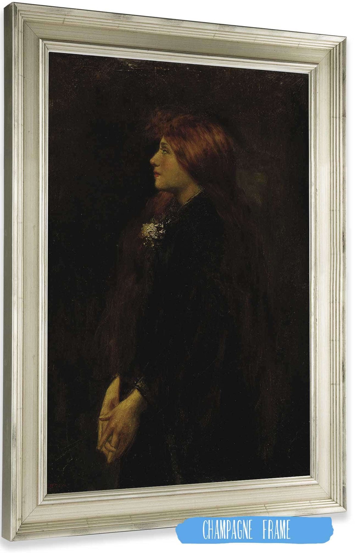 Portrait Red Haired Beauty Standing In Profile by Jean Jacques Henner Posters, Prints, & Visual Artwork