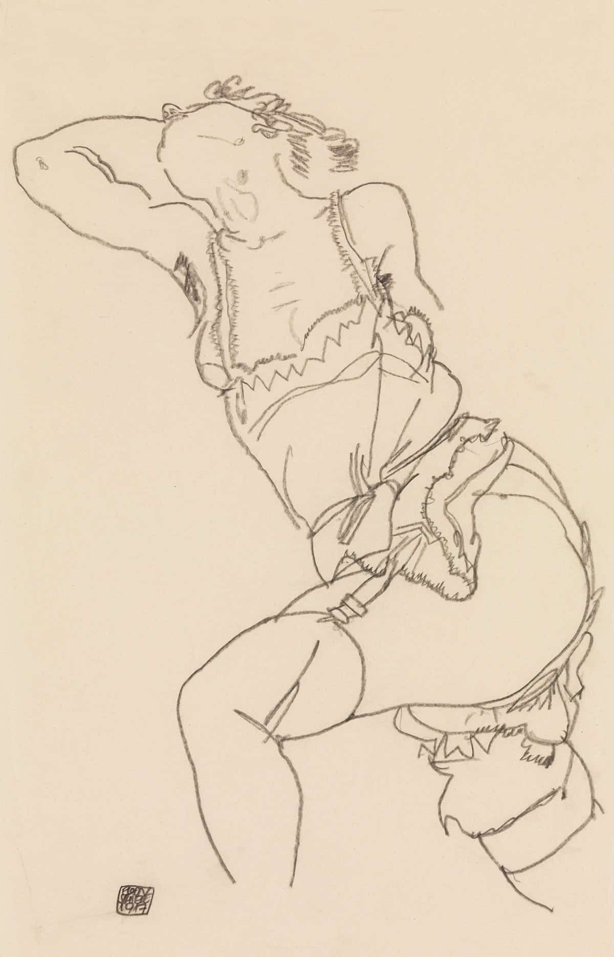 Reclining Model In Chemise And Stockings by Egon Schiele Posters, Prints, & Visual Artwork