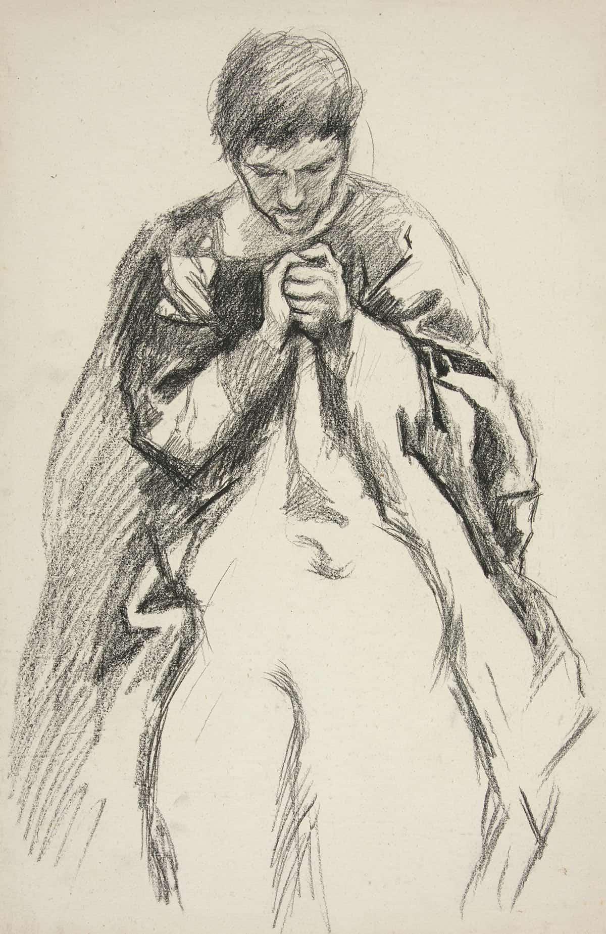 Robed Figure Praying Study For The Quest Of The Holy Grail Mural Series At Boston Public Library by Edwin Austin Abbey Posters, Prints, & Visual Artwork