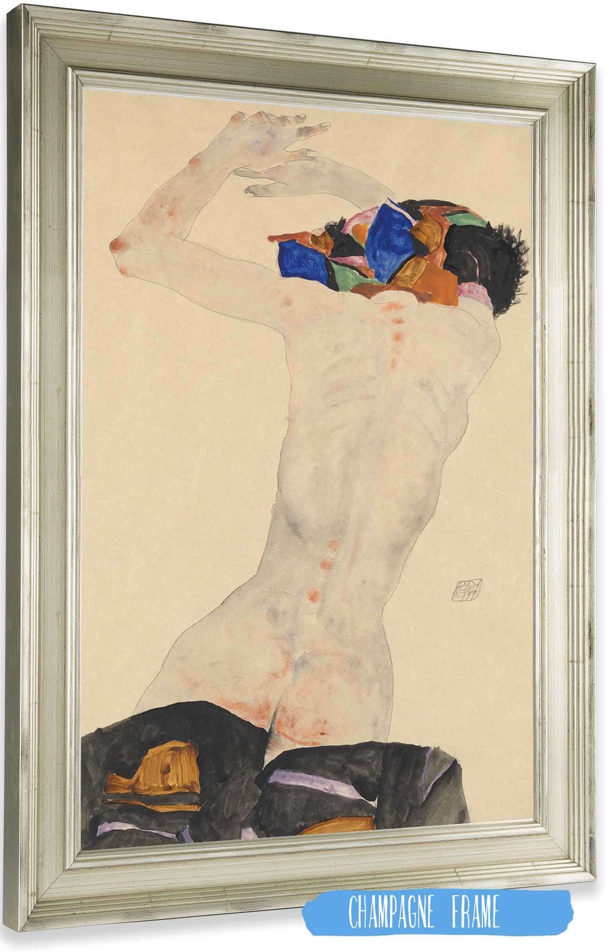 Ruckenakt Mit Buntem Tuch by Egon Schiele Posters, Prints, & Visual Artwork