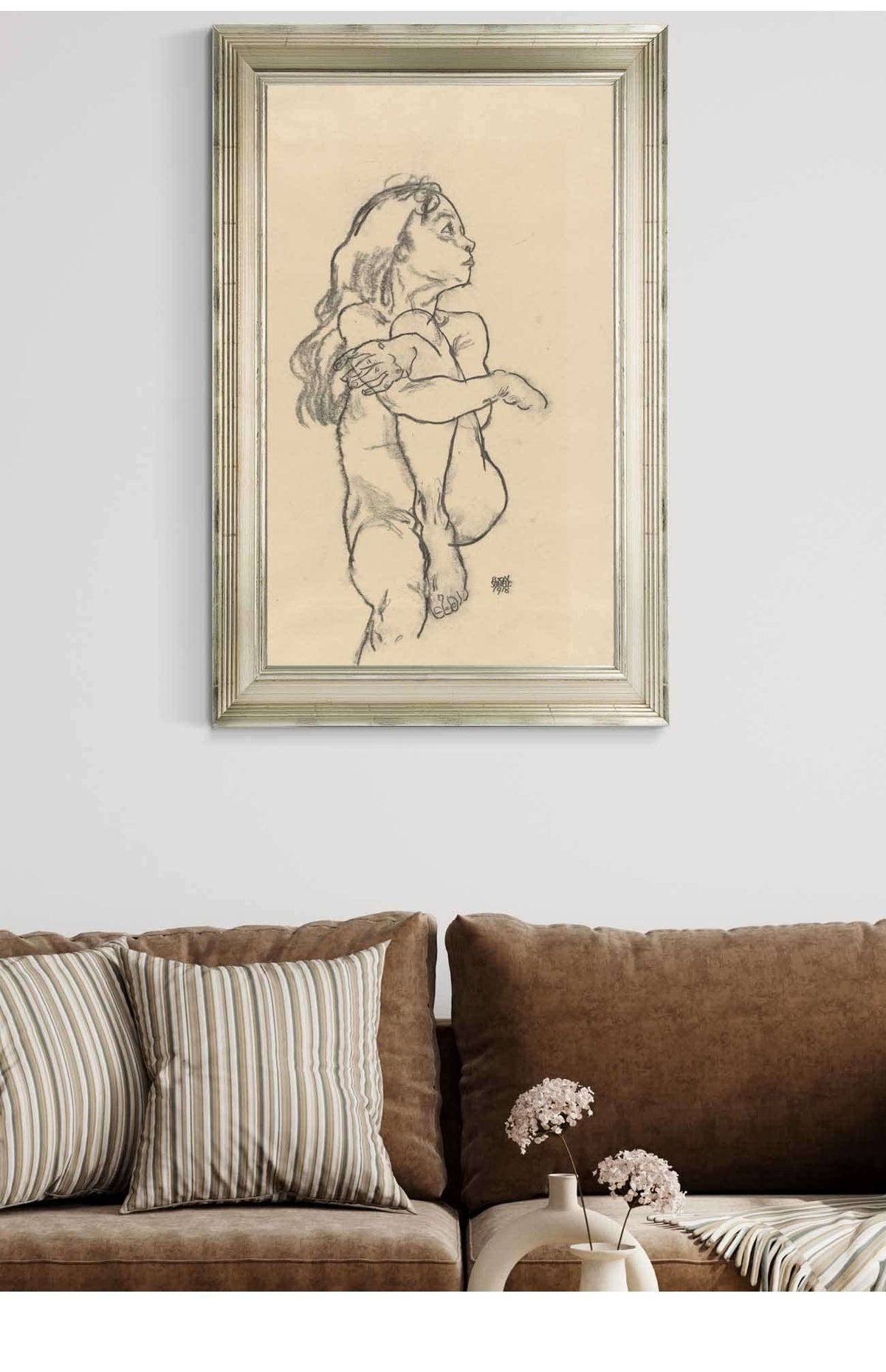 Seated Nude Girl Clasping Her Left Knee by Egon Schiele Posters, Prints, & Visual Artwork