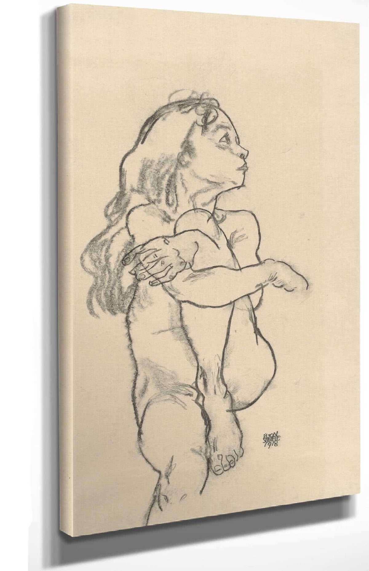 Seated Nude Girl Clasping Her Left Knee by Egon Schiele Posters, Prints, & Visual Artwork