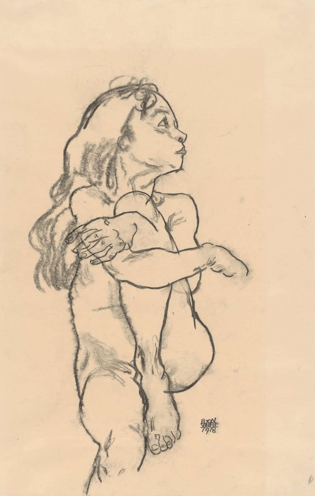 Seated Nude Girl Clasping Her Left Knee by Egon Schiele Posters, Prints, & Visual Artwork