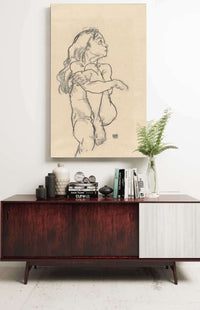 Seated Nude Girl Clasping Her Left Knee by Egon Schiele Posters, Prints, & Visual Artwork