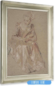 Seated Woman Holding A Fan by Jean Antoine Watteau Posters, Prints, & Visual Artwork