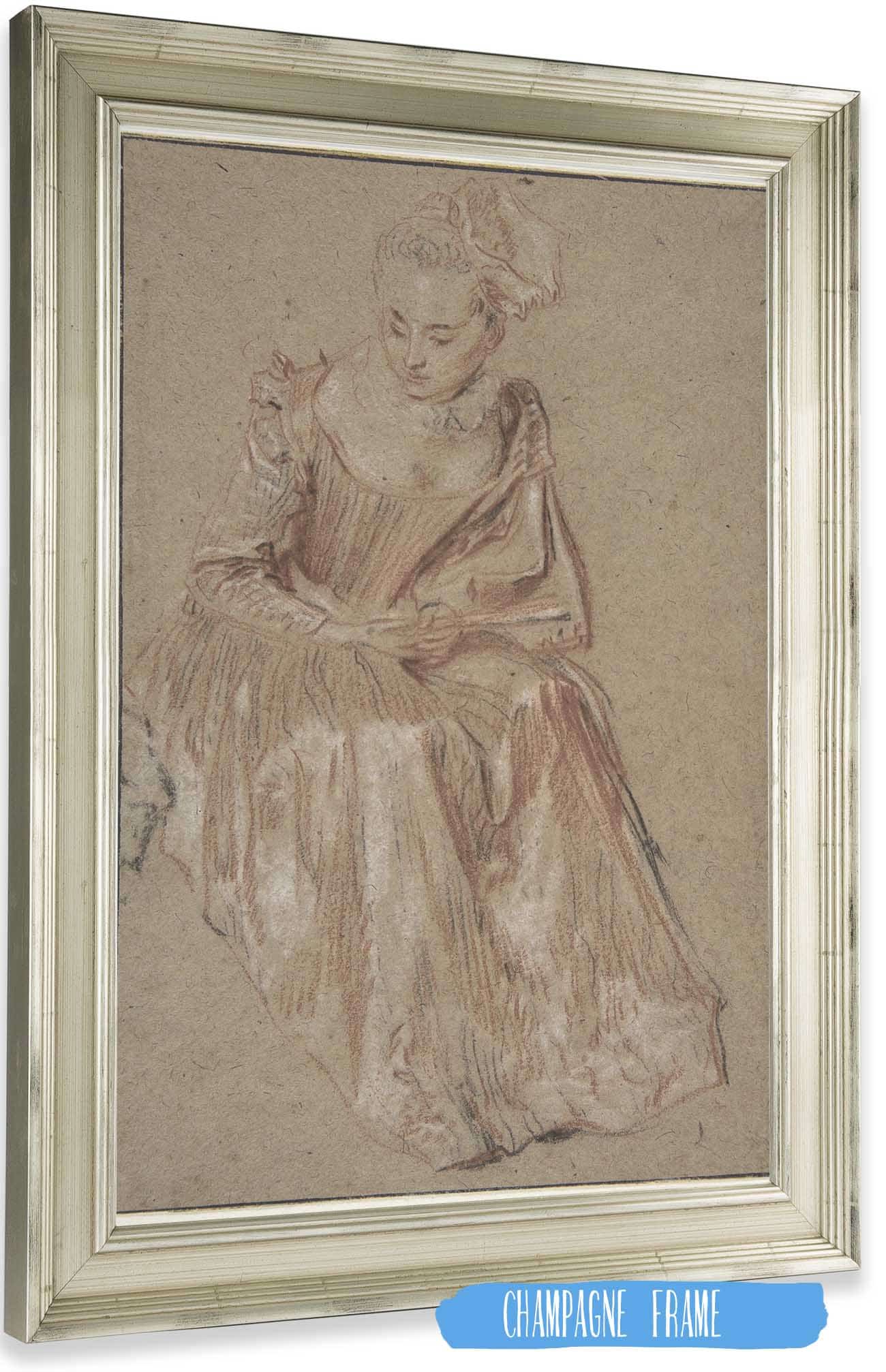 Seated Woman Holding A Fan by Jean Antoine Watteau Posters, Prints, & Visual Artwork