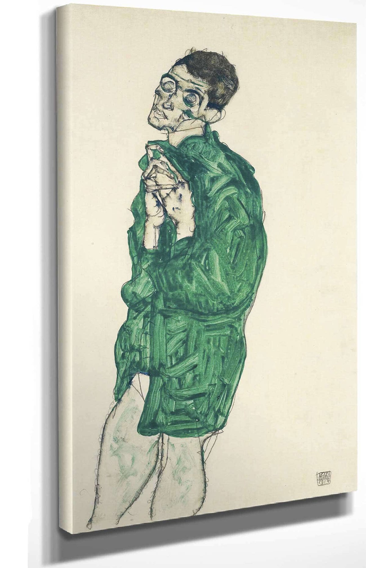 Self Portrait In Green Shirt With Eyes Closed by Egon Schiele Posters, Prints, & Visual Artwork