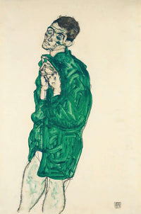 Self Portrait In Green Shirt With Eyes Closed by Egon Schiele Posters, Prints, & Visual Artwork