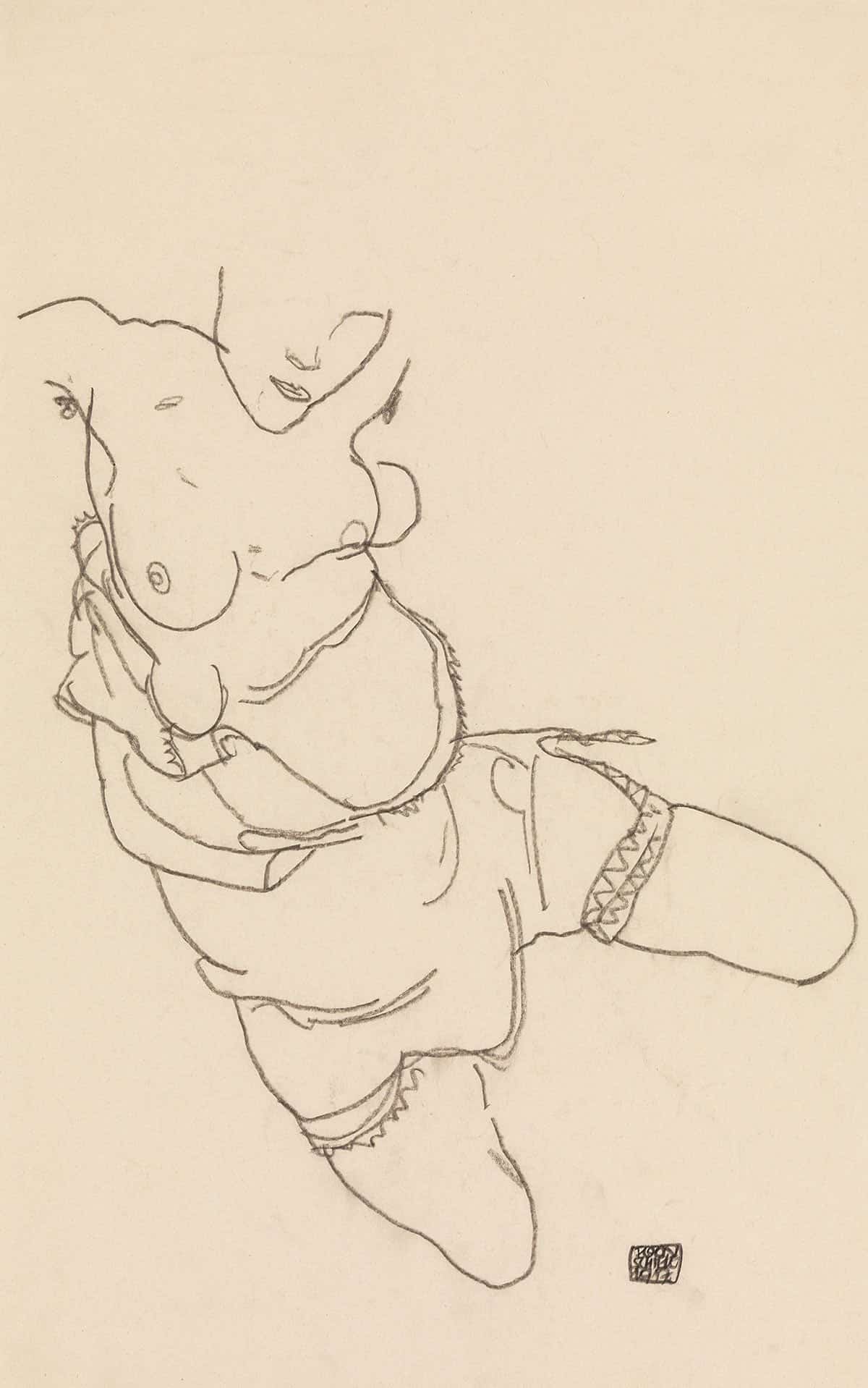 Semi Dressed Model by Egon Schiele Posters, Prints, & Visual Artwork