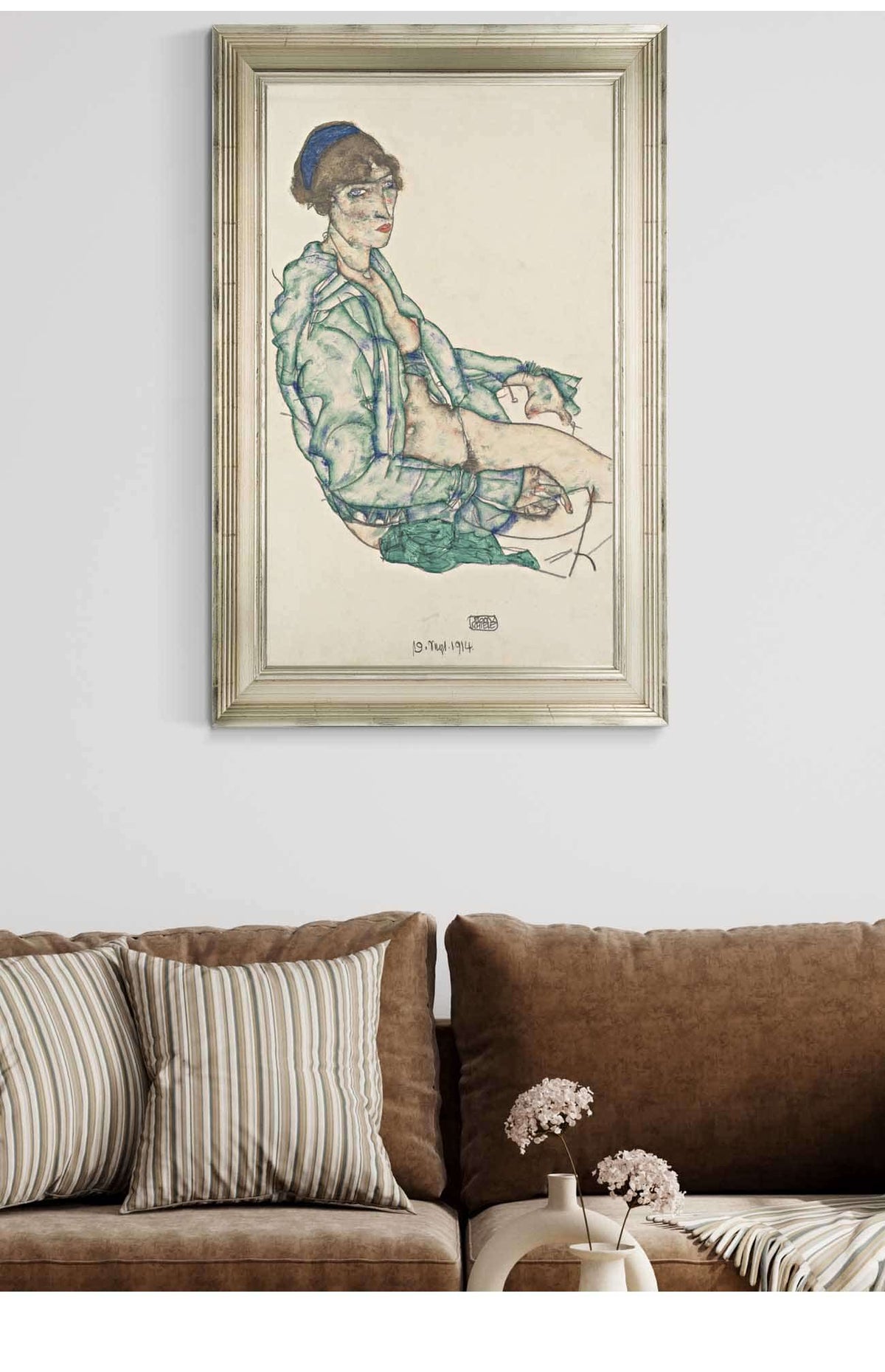 Sitting Semi Nude With Blue Hairband by Egon Schiele Posters, Prints, & Visual Artwork