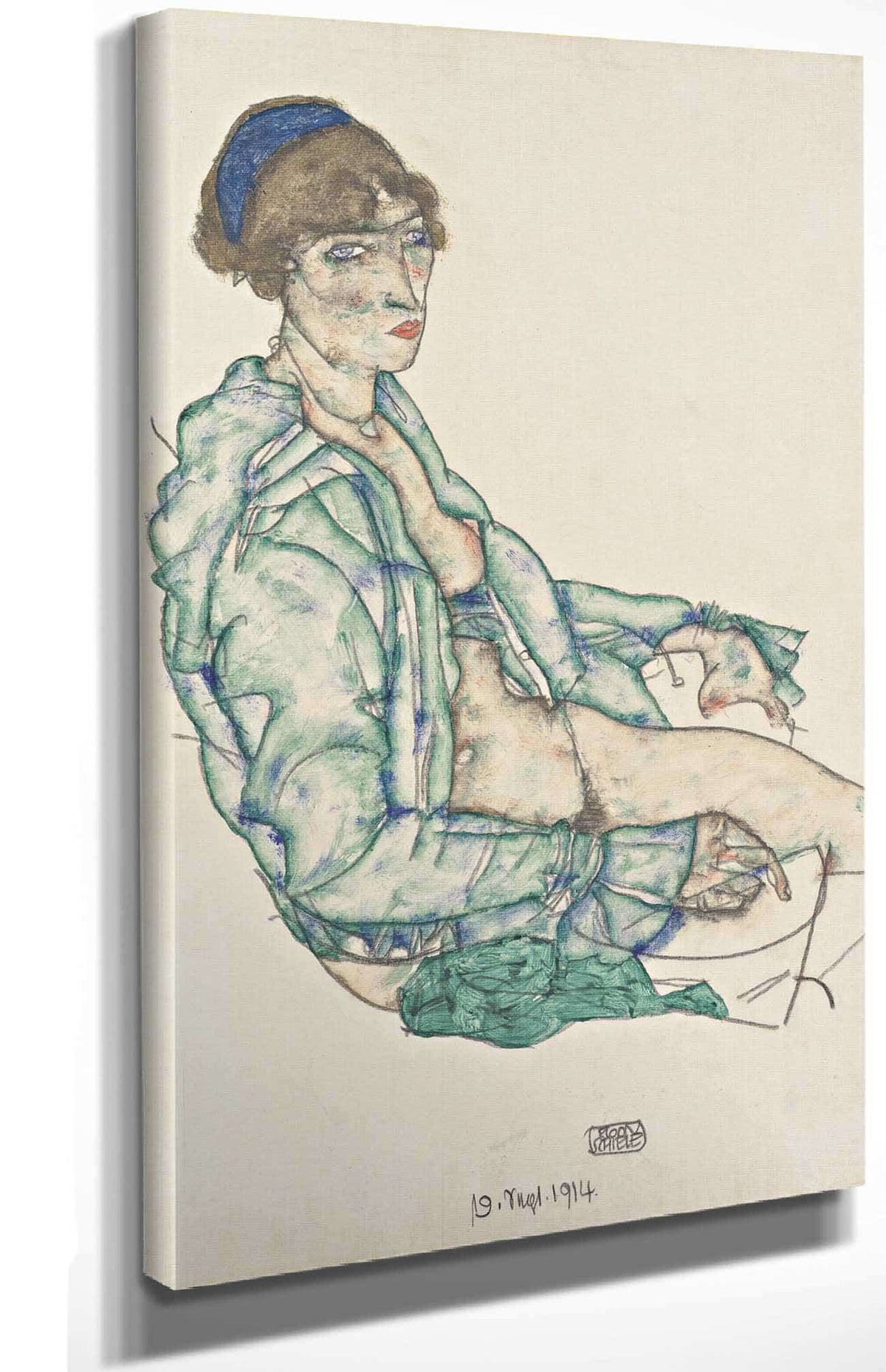 Sitting Semi Nude With Blue Hairband by Egon Schiele Posters, Prints, & Visual Artwork