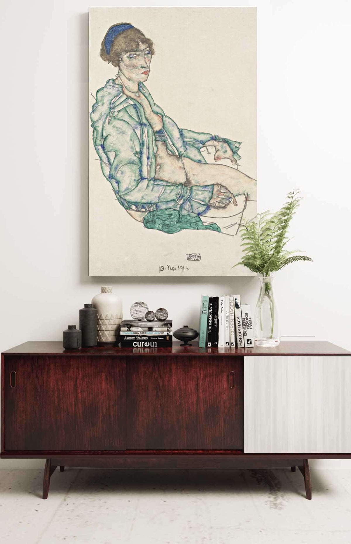 Sitting Semi Nude With Blue Hairband by Egon Schiele Posters, Prints, & Visual Artwork