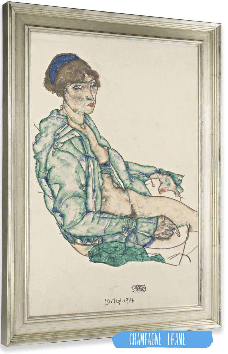 Sitting Semi Nude With Blue Hairband by Egon Schiele Posters, Prints, & Visual Artwork