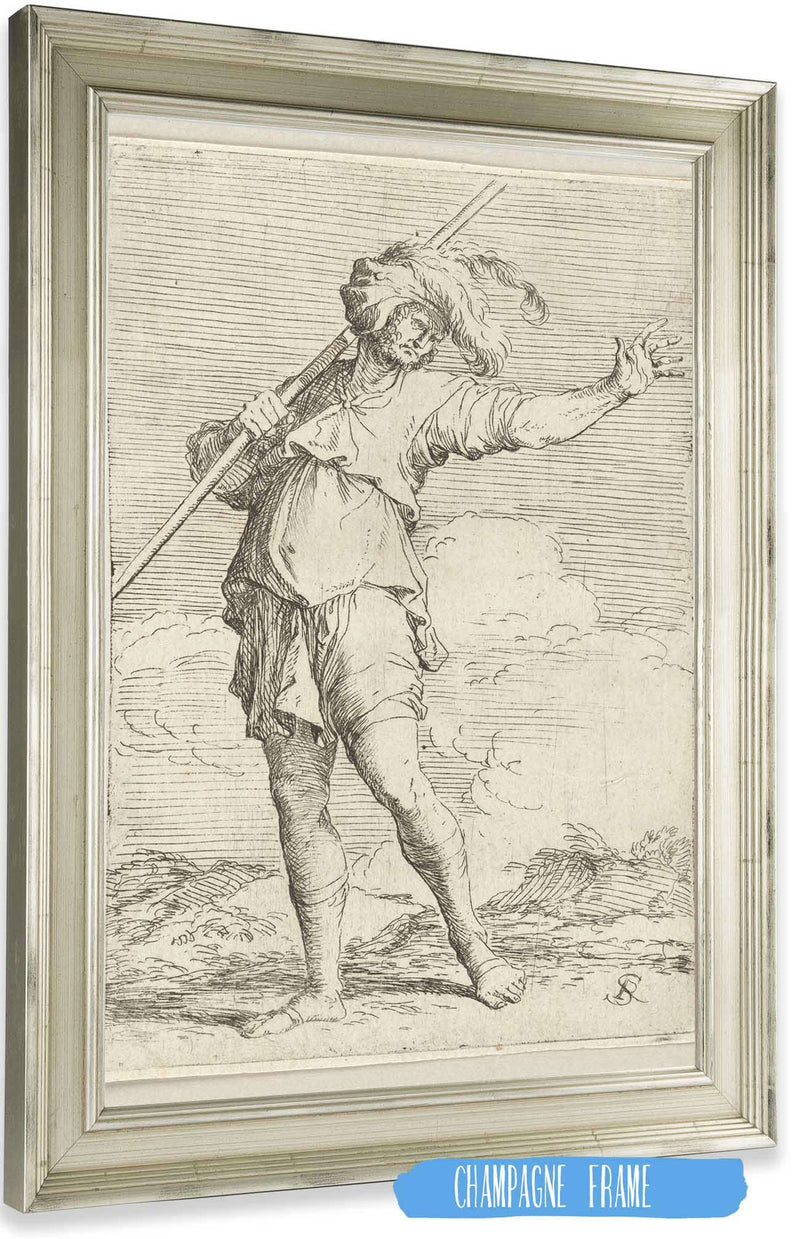 Soldier Carrying A Cane Striding Toward The Left  by Salvator Rosa Posters, Prints, & Visual Artwork