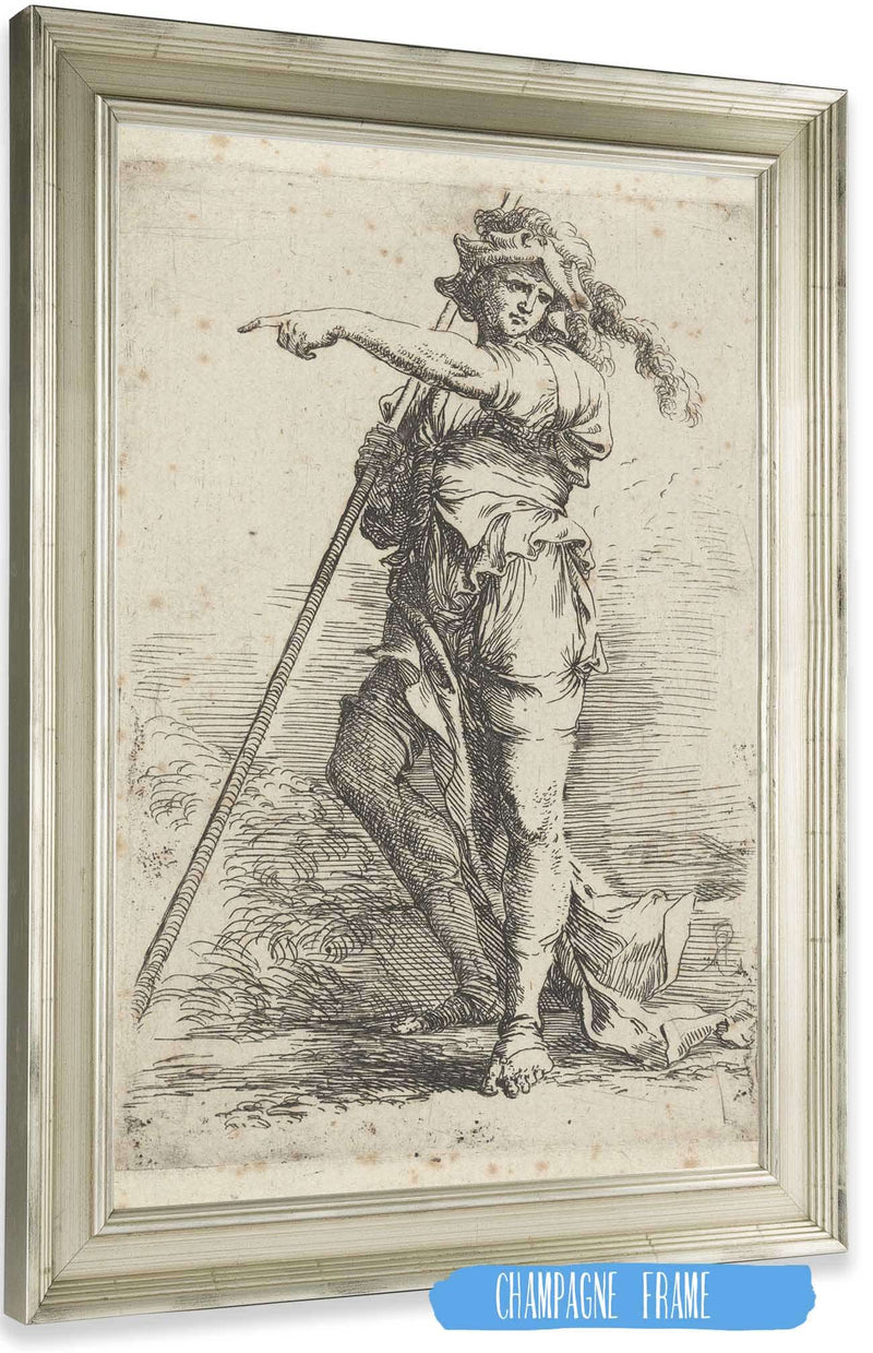 Soldier Holding A Cane In His Right Hand Pointing Toward The Left  by Salvator Rosa Posters, Prints, & Visual Artwork