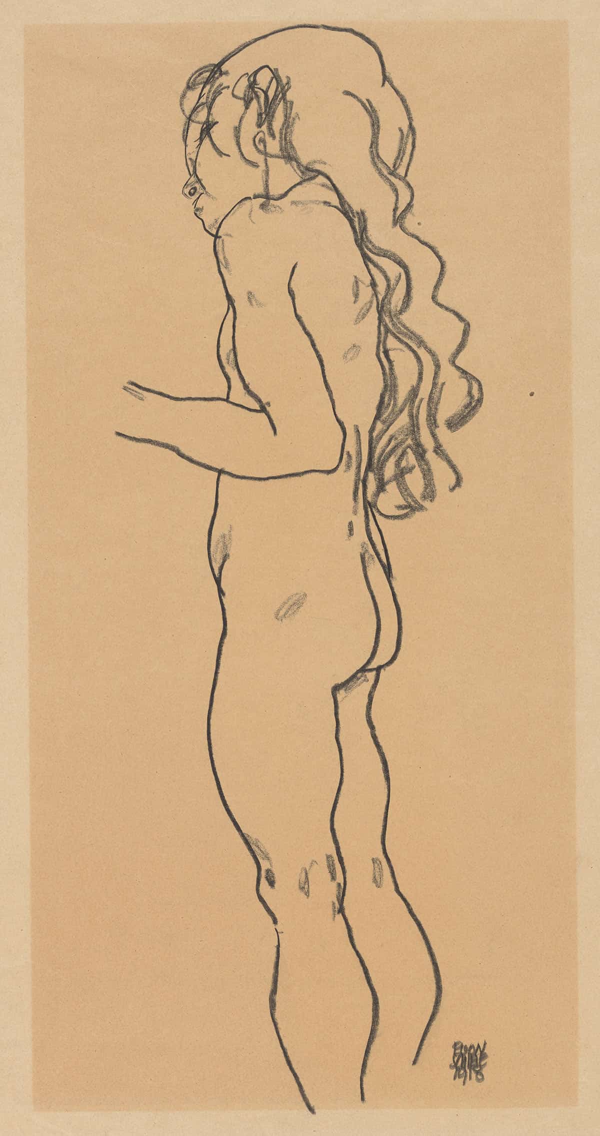 Standing Nude Girl Facing Left by Egon Schiele Posters, Prints, & Visual Artwork