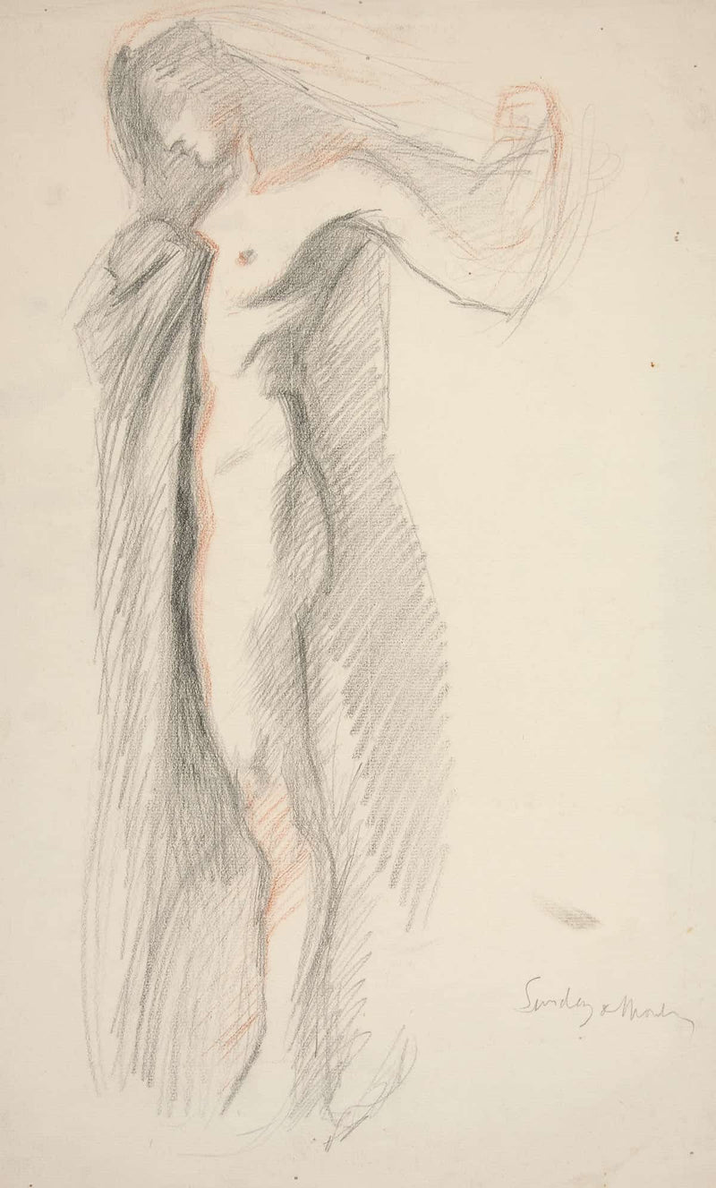 Sttudy Of Figure Of Pm For The Hours Mural At The State Capitol Building In Harrisburg Pennsylvania by Edwin Austin Abbey Posters, Prints, & Visual Artwork