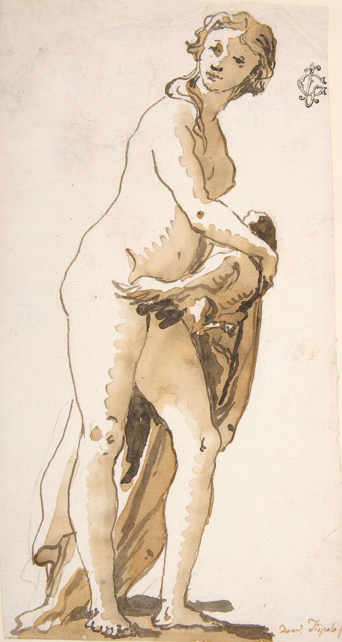 Study Of A Garden Sculpture Leda   by Giovanni Domenico Tiepolo Posters, Prints, & Visual Artwork